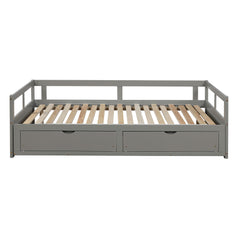 Extendable Daybed with Trundle Bed and Two Storage Drawers - Gray