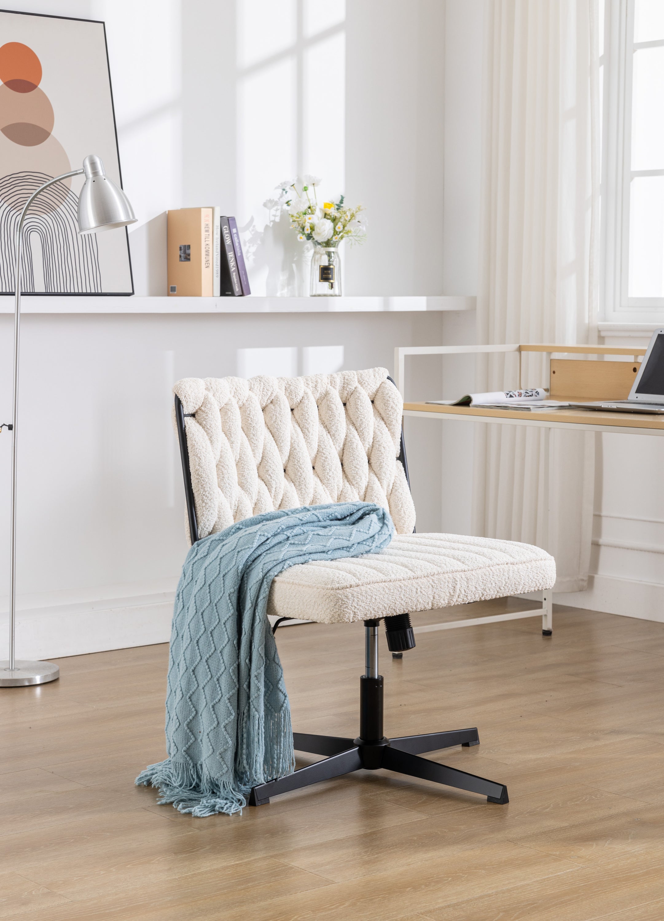 Armless Office Desk Chair No Wheels - White