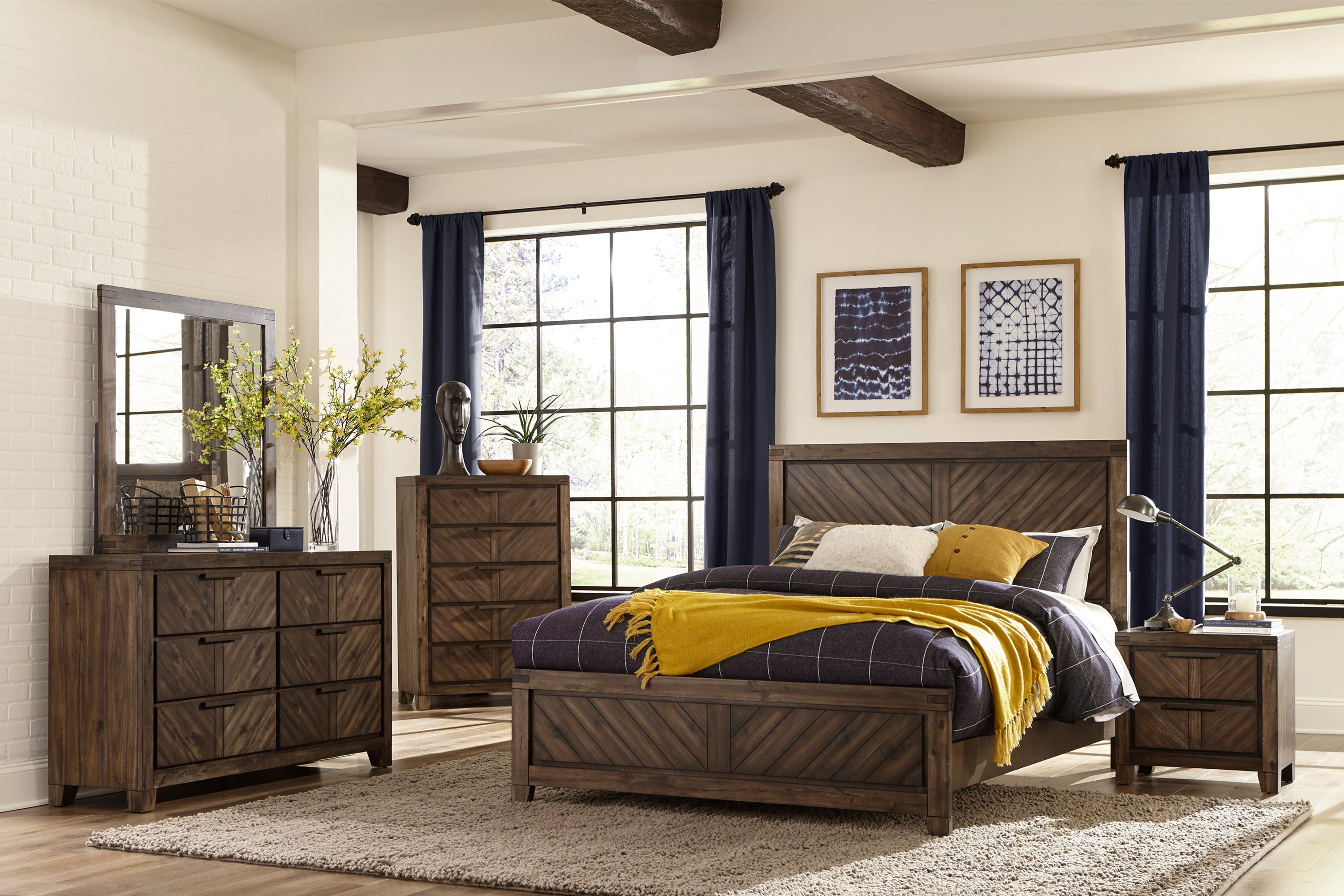 Modern-Rustic Design 1pc Eastern King Size Bed - Distressed Espresso Finish