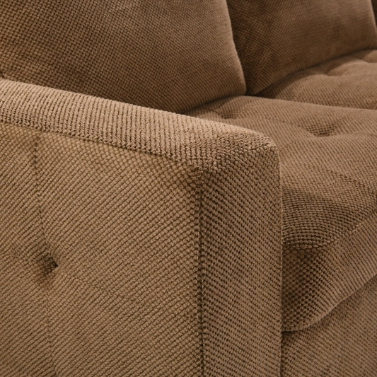 U Shaped Sectional Sofa Chaise with 4 Throw Pillows, Brown