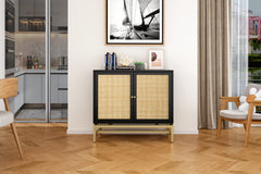 Natural Rattan 2 Door Cabinet - Black