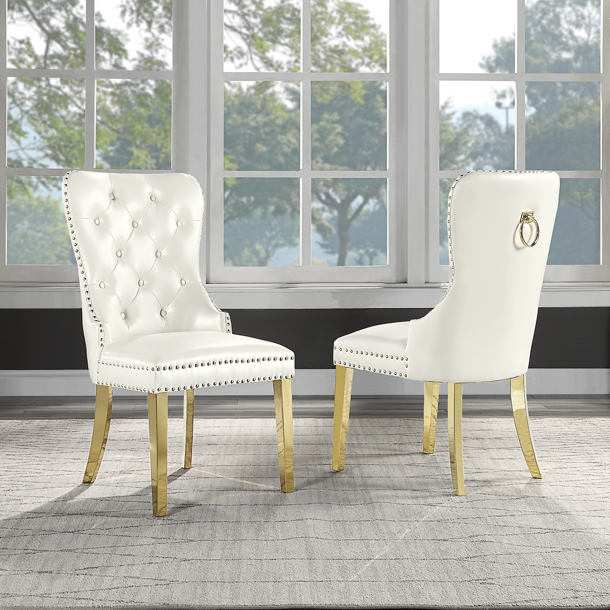 Modern Leatherette Dining Chairs II (Set of 2) - White and Gold