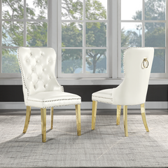 Modern Leatherette Dining Chairs II (Set of 2) - White and Gold