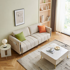 Modern Sofa Couch, Fabric Loveseats Couch with 2 Side Pockets, Deep Seat Sofa Movable Back, 76.3 inch  - Rice White