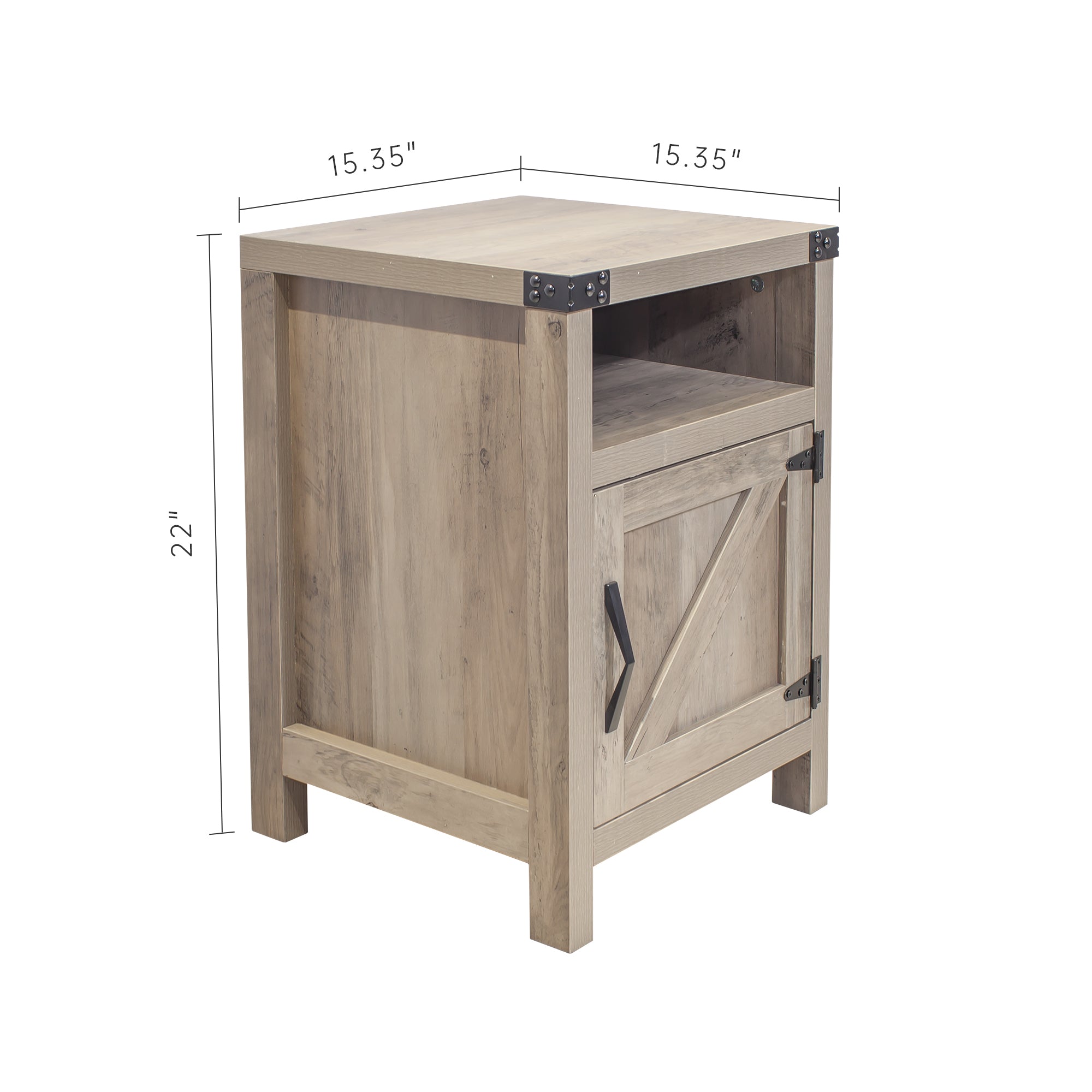 Farmhouse Nightstand, Rustic Oak End Table Side Table Side Cabinet,Bed Side Table with Barn Door and Open Shelf - Rustic Oak
