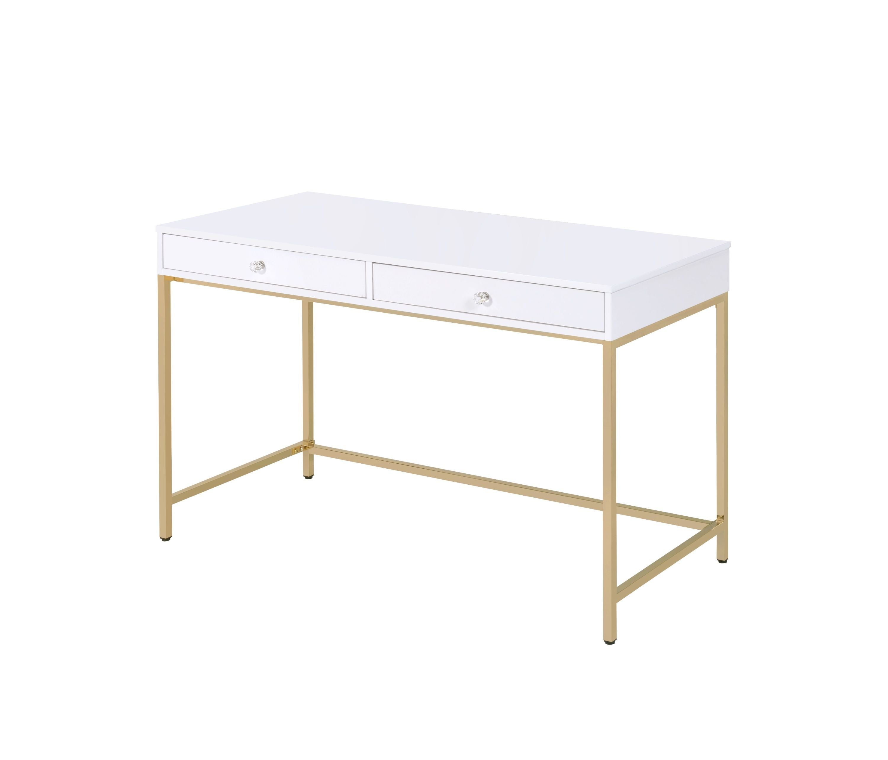  White High Gloss & Gold Contemporary Desk