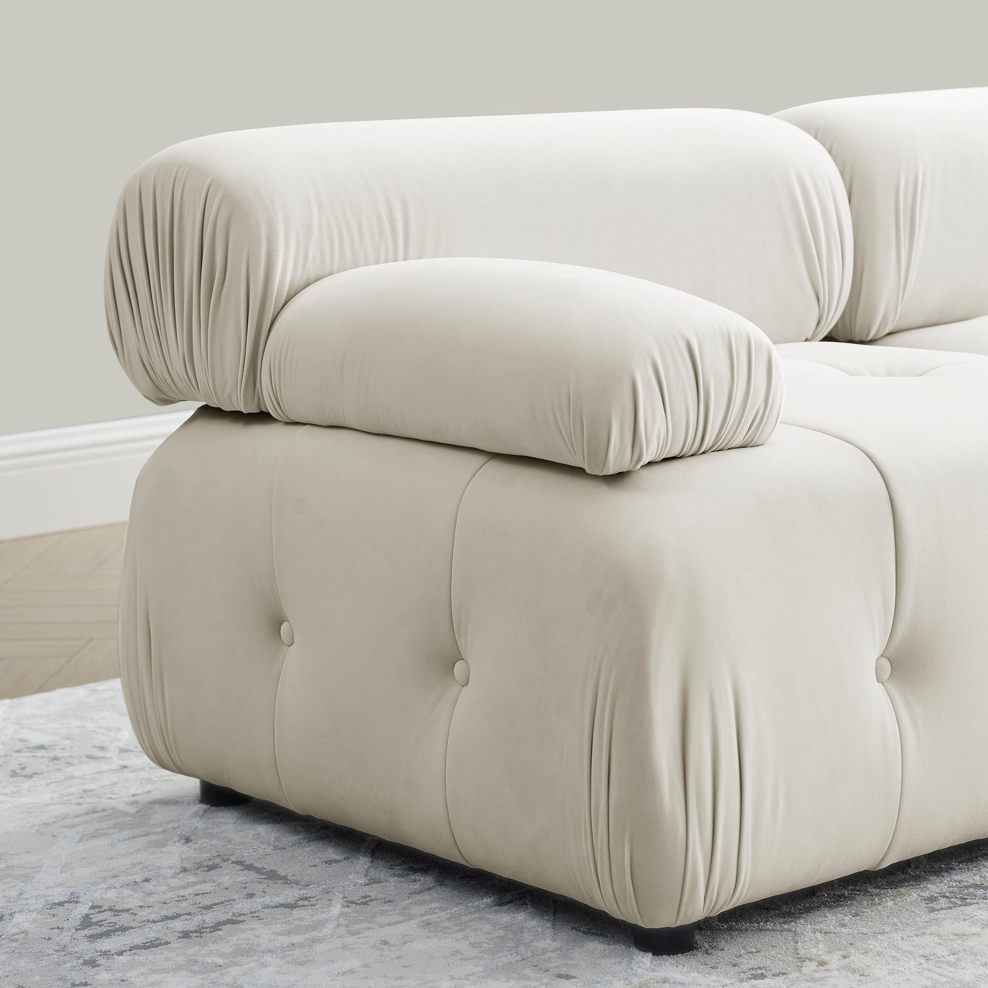 Modular Sectional Sofa, Button Tufted Designed and DIY Combination,L Shaped Couch with Reversible Ottoman - Beige Velvet