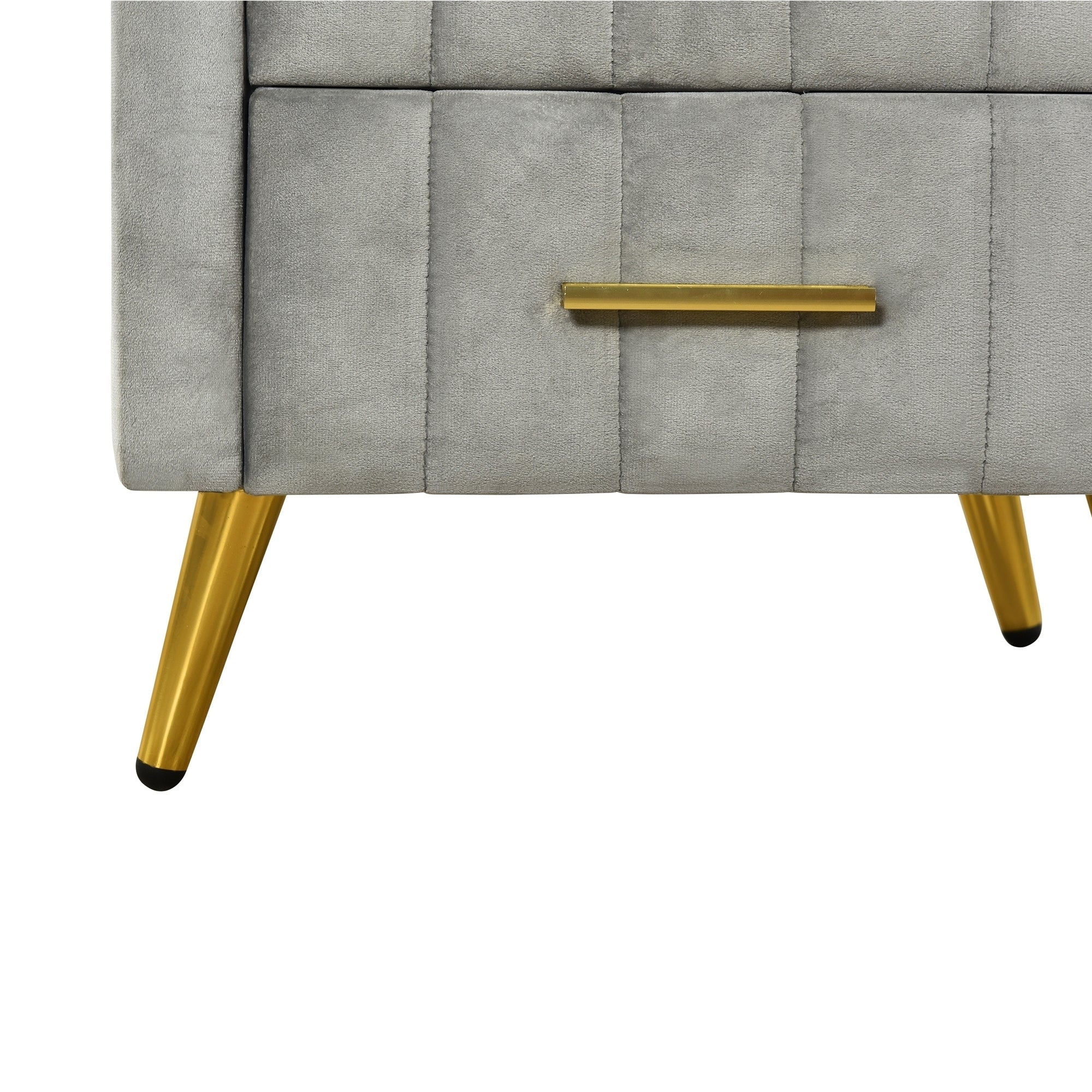 Upholstered Wooden Nightstand with 3 Drawers, Table with Marbling Worktop - Gray