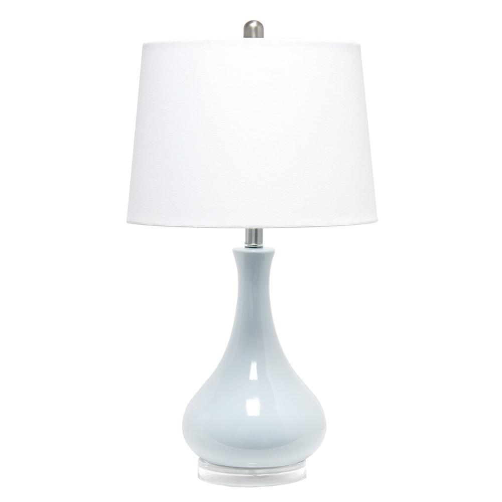 Ceramic Tear Drop Shaped Table Lamp, Light Blue, White Fabric Shade