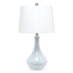 Ceramic Tear Drop Shaped Table Lamp, Light Blue, White Fabric Shade
