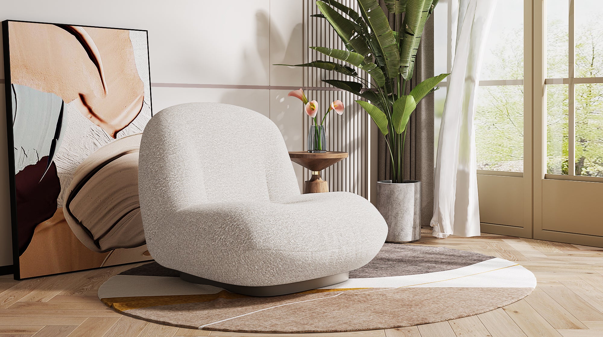 Upholstered Accent Slipper Chair - Cream