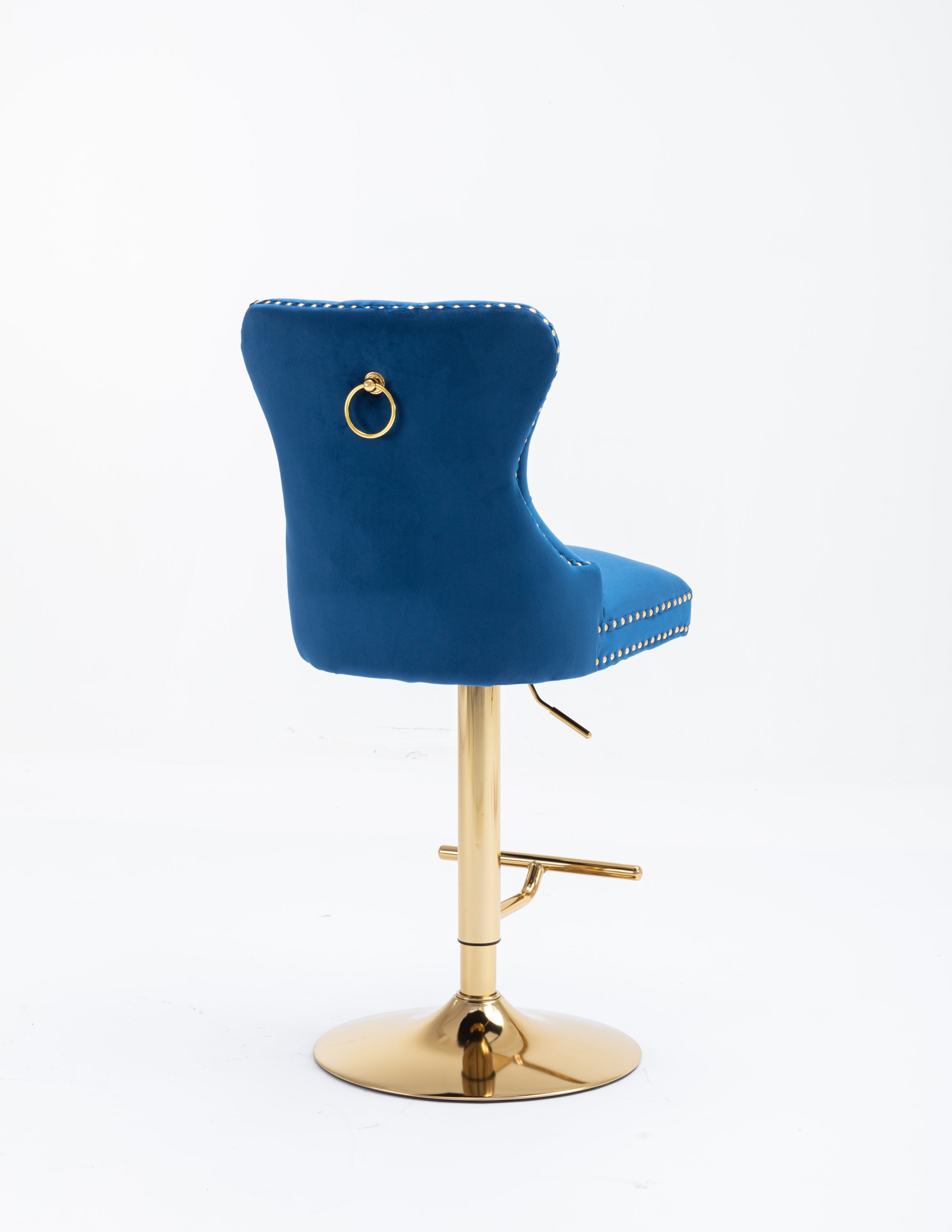 Modern Swivel Bar Stools Chair Adjustable (Set of 2) - Chrome Golden Base/ Blue