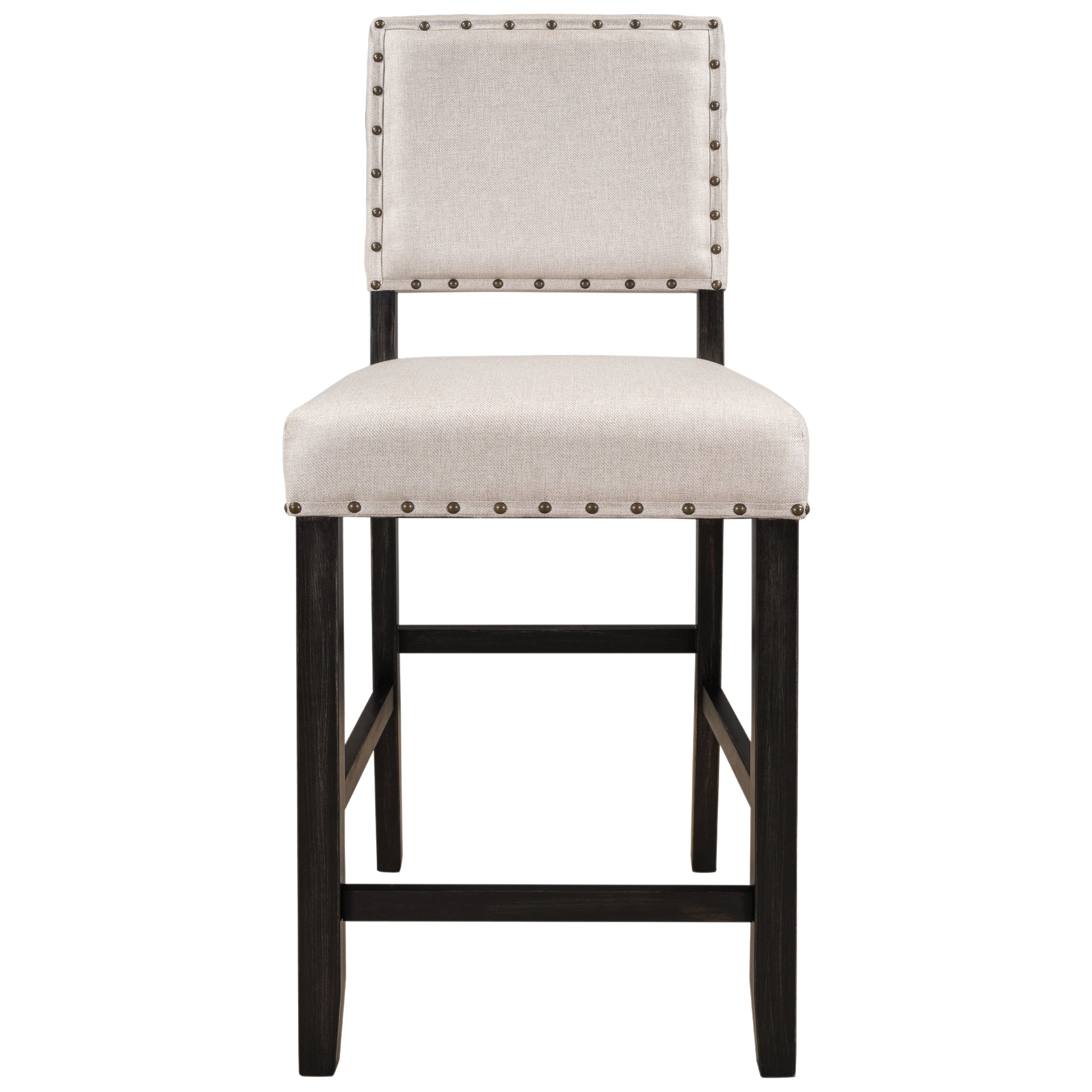 Rustic Wooden Counter Height Upholstered Dining Chairs (Set of 2) - Espresso+ Beige