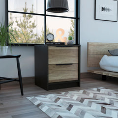 Kaia Nightstand, Two Drawers, Metal Handle - Black / Pine