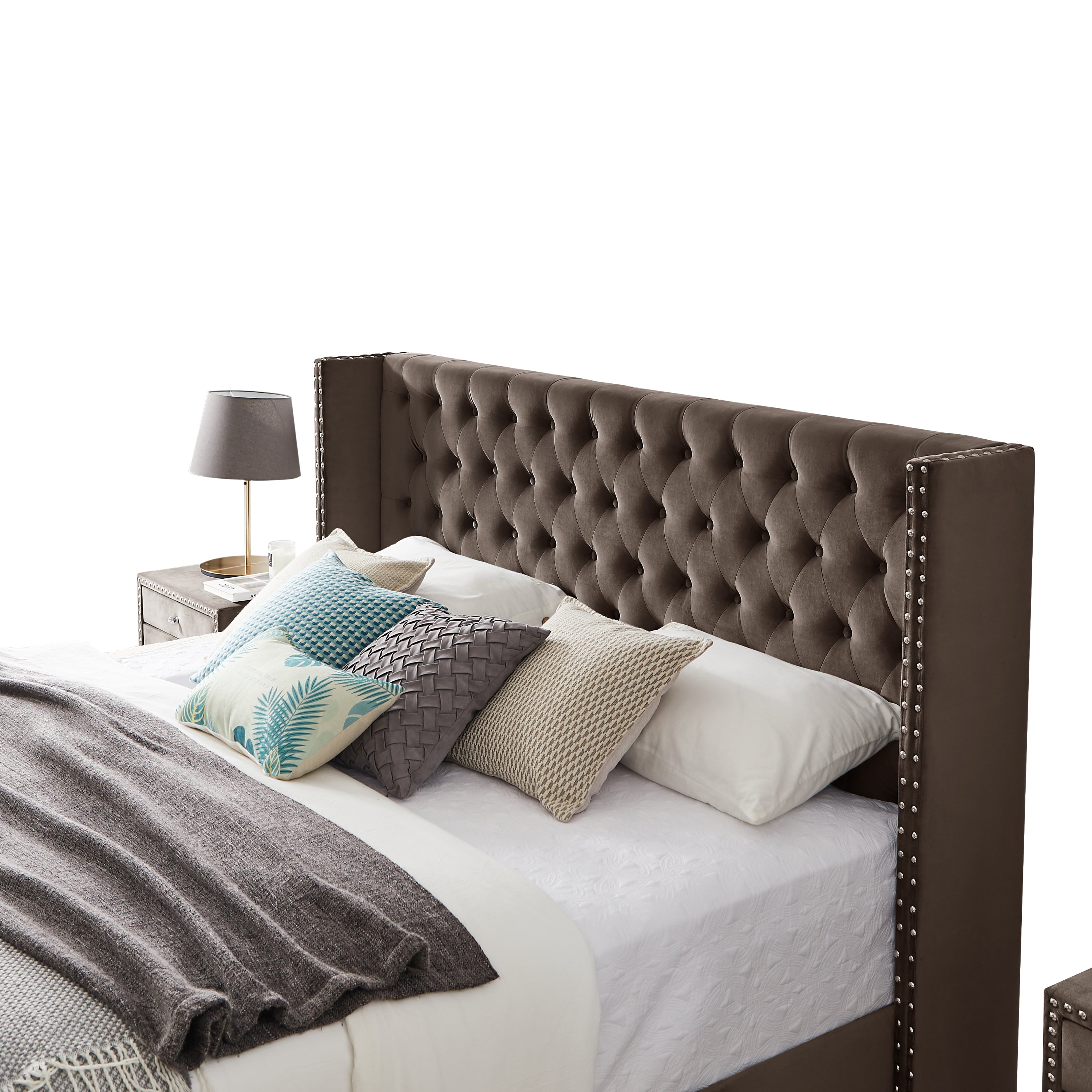 King Bed Button Designed Headboard - Brown