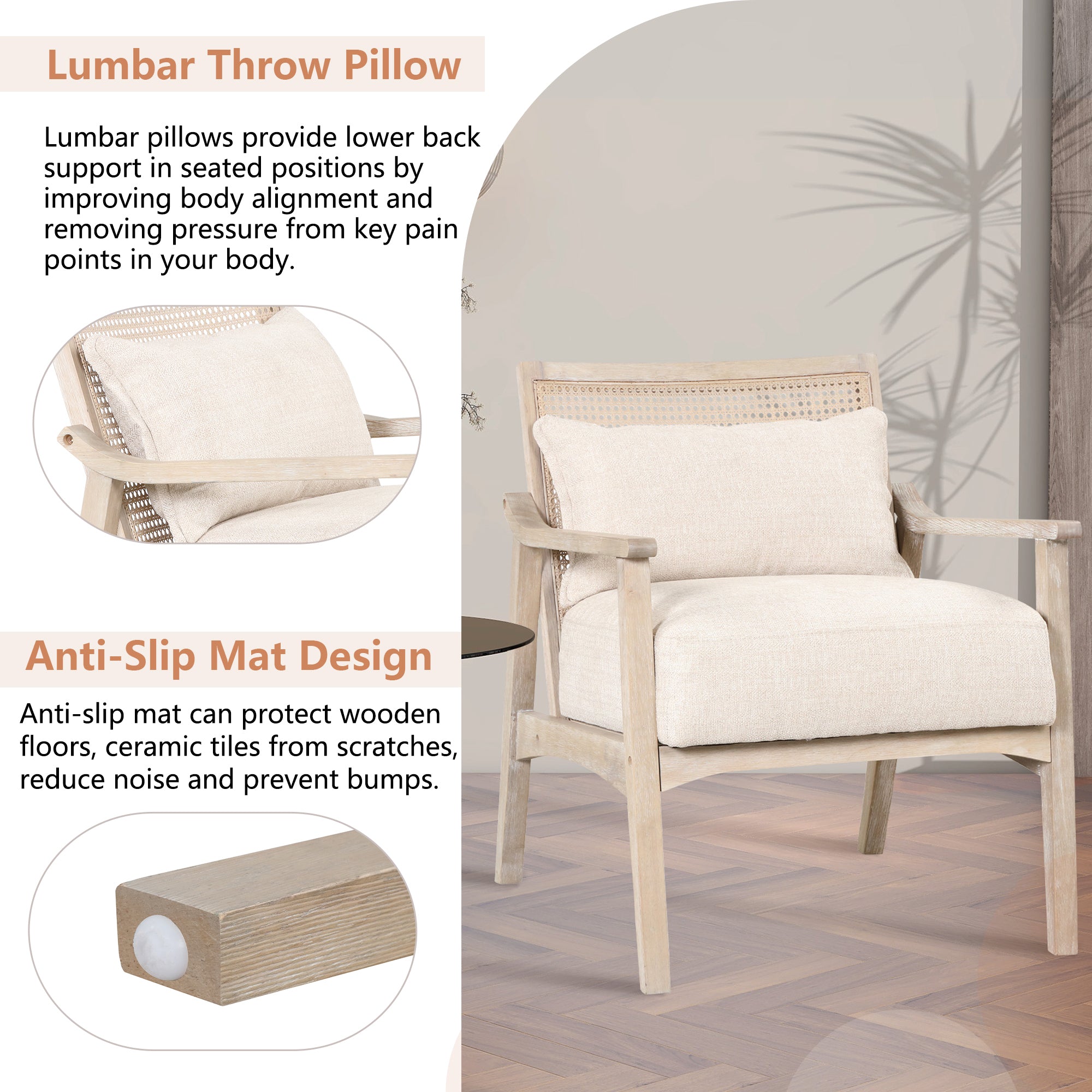 Farmhouse Style Accent Chair with Lumbar Pillow - Natural