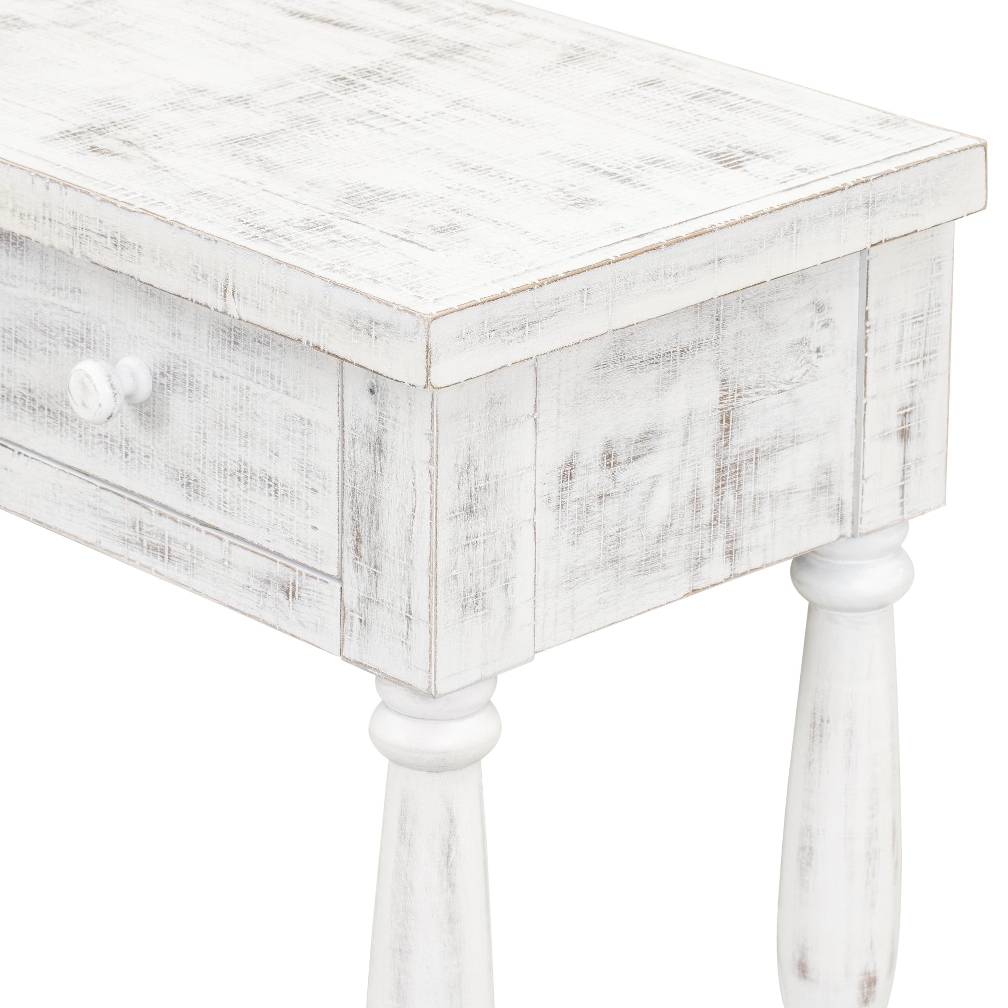 Retro Console Table for Hallway with 4 Front Facing Storage Drawers and 1 Shelf - Antique White