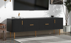 Modern TV Stand with 5 Champagne Legs, TVS Up to 75'' - Black