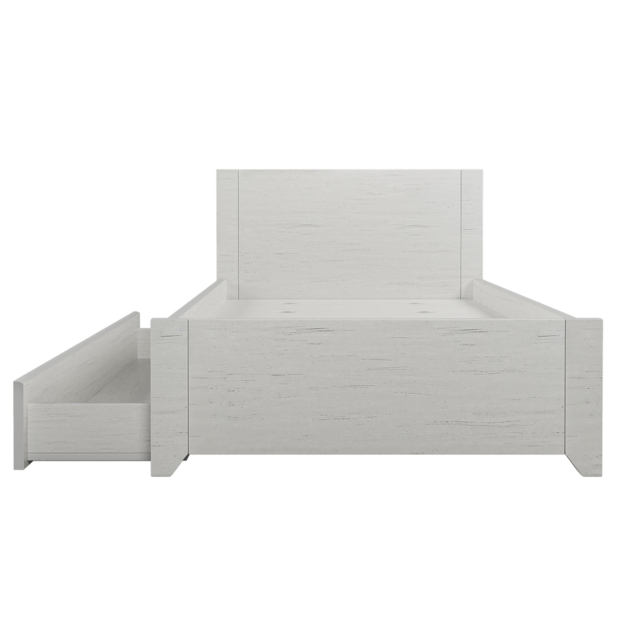 Twin Size Bed with Reversible Pull-out Storage Drawer Gray Wood Grain Sticker Surfaces - Off White