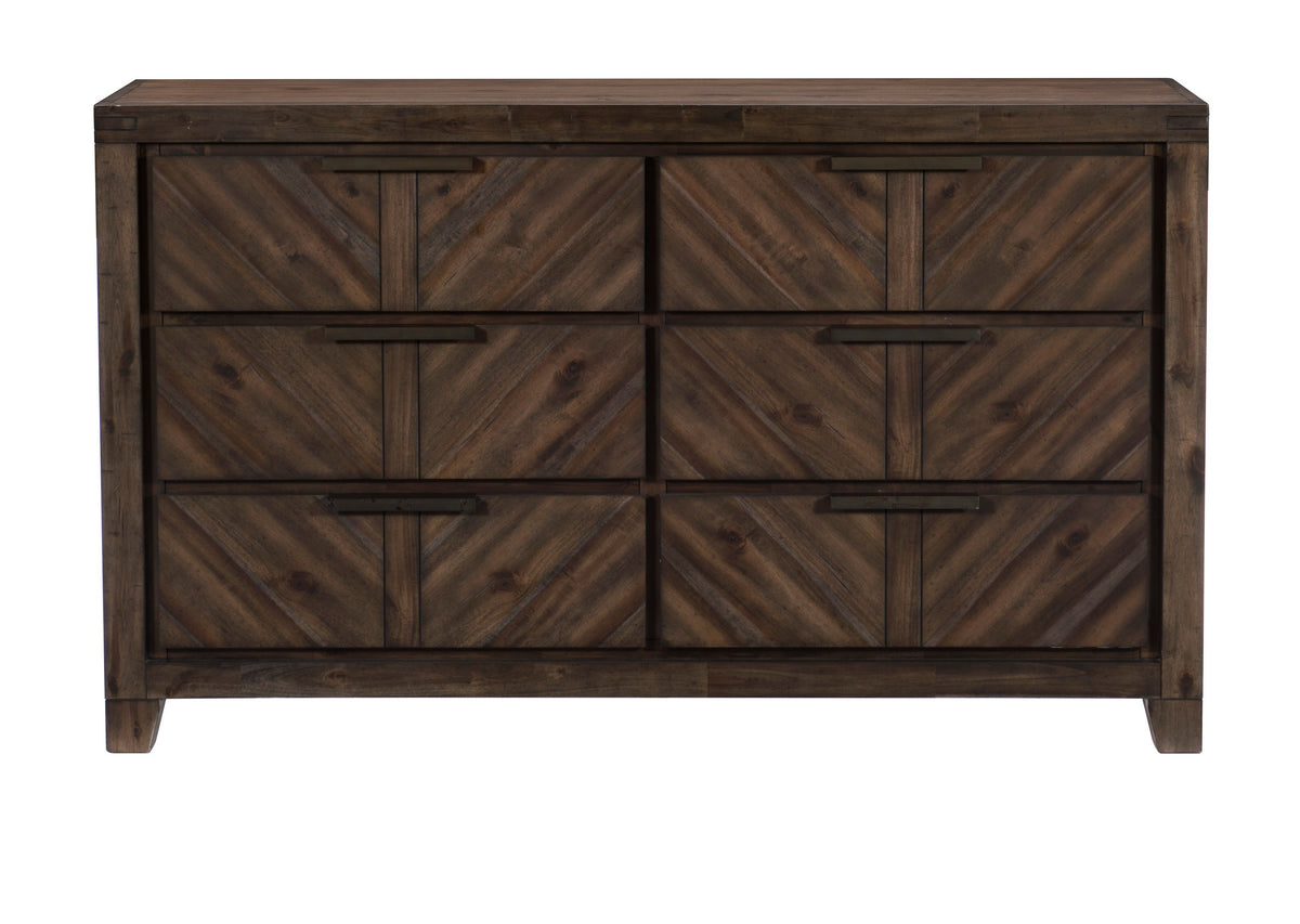 Modern-Rustic Design 1pc Wooden Dresser of 6x Drawers Distressed Espresso Finish