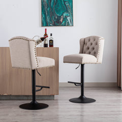 Modern Swivel Bar Stools Chair Adjustable Linen Upholstered Stool with Tufted Wing Back (Set of 2) - Cream