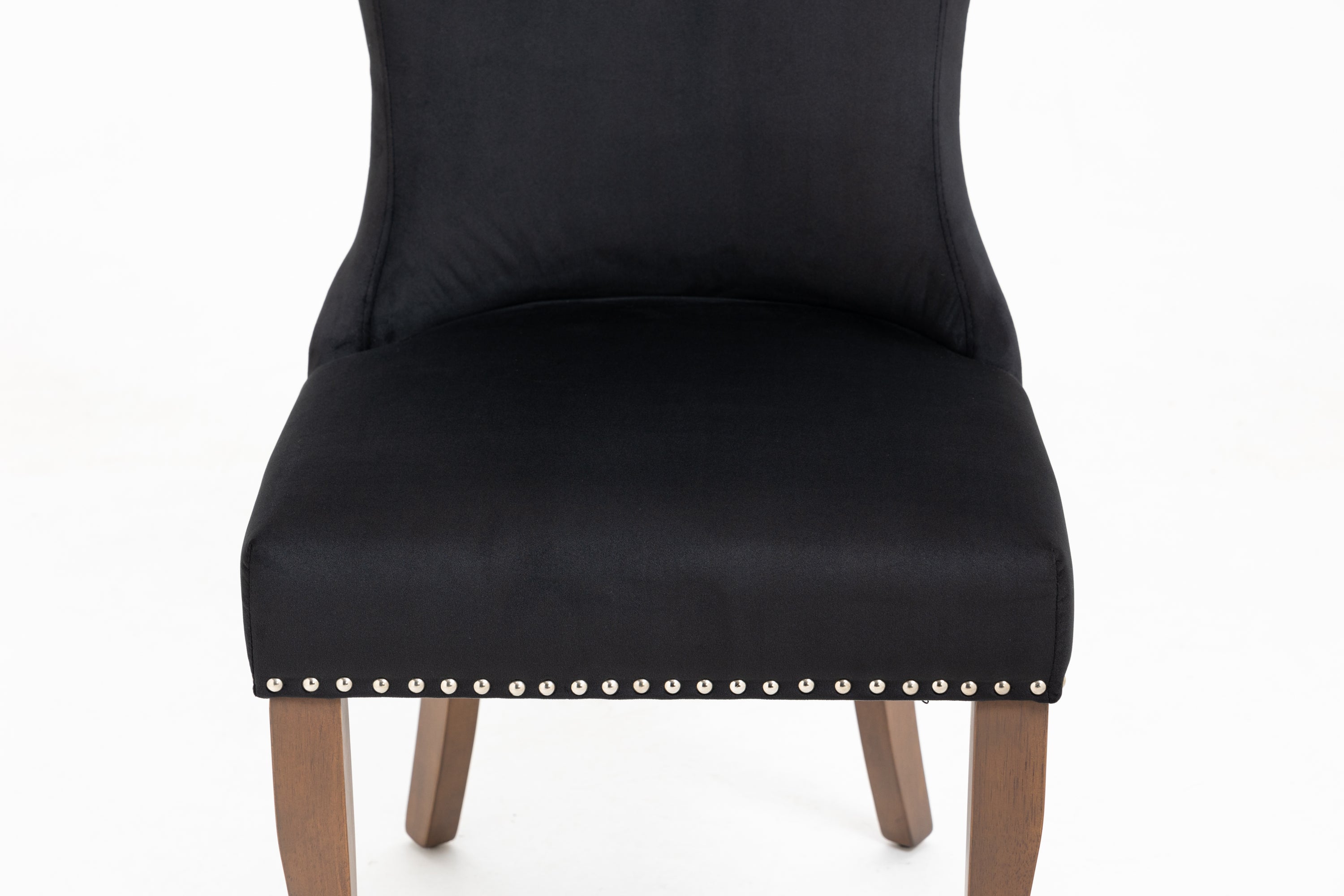 Velvet Upholstered Dining Chairs with Designed Back and Nailhead trim and Solid Wood Legs (Set of 2) - Black