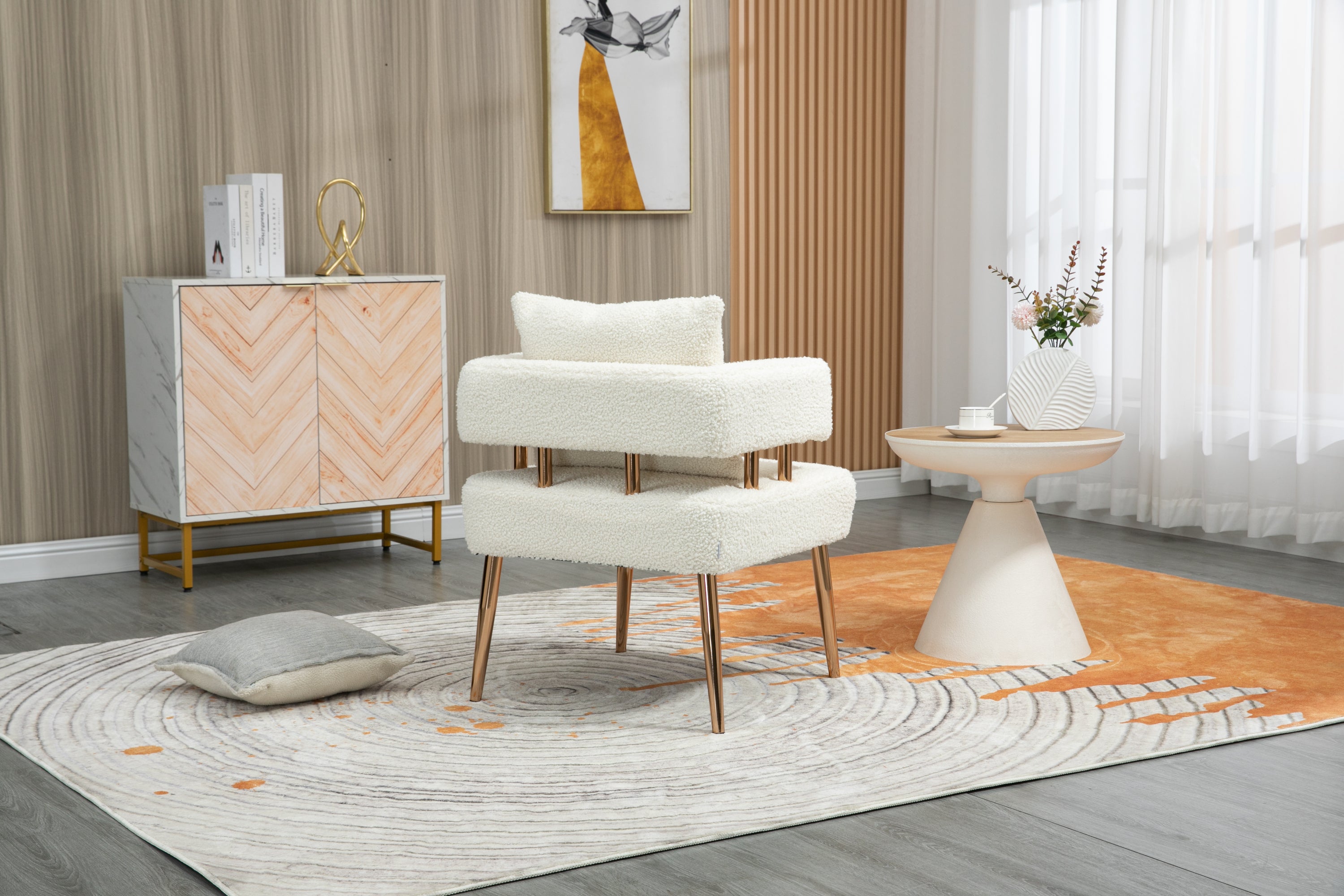 Accent Chair with Golden Feet - White Teddy