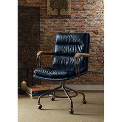 Vintage Office Chair, Top Grain Leather - Blue