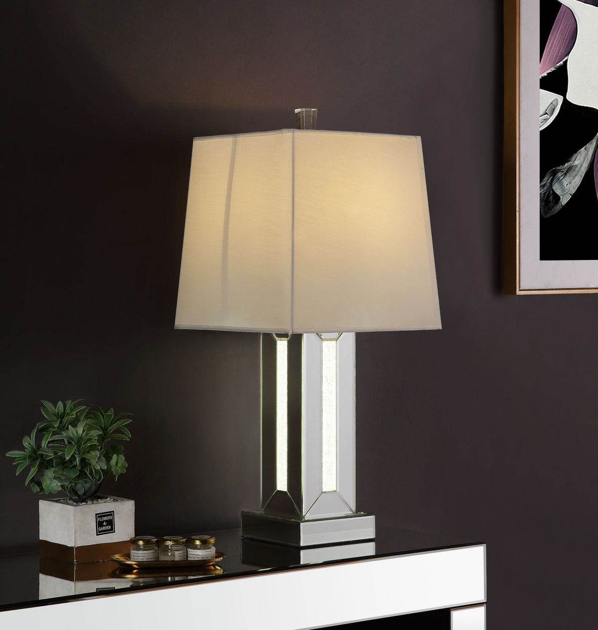 Glam Table Lamp, Mirrored & Faux Stones