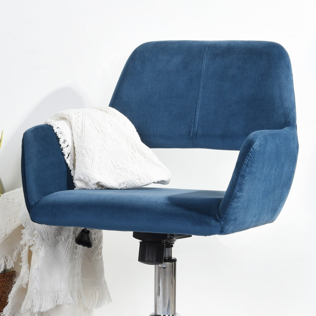 Modern Velvet Upholstered Adjustable Swivel Office Chair - Blue