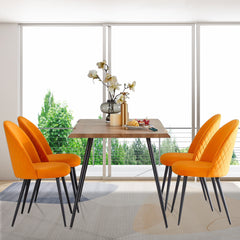 Velvet Dining Chair Metal Black Legs (Set of 4) - Orange