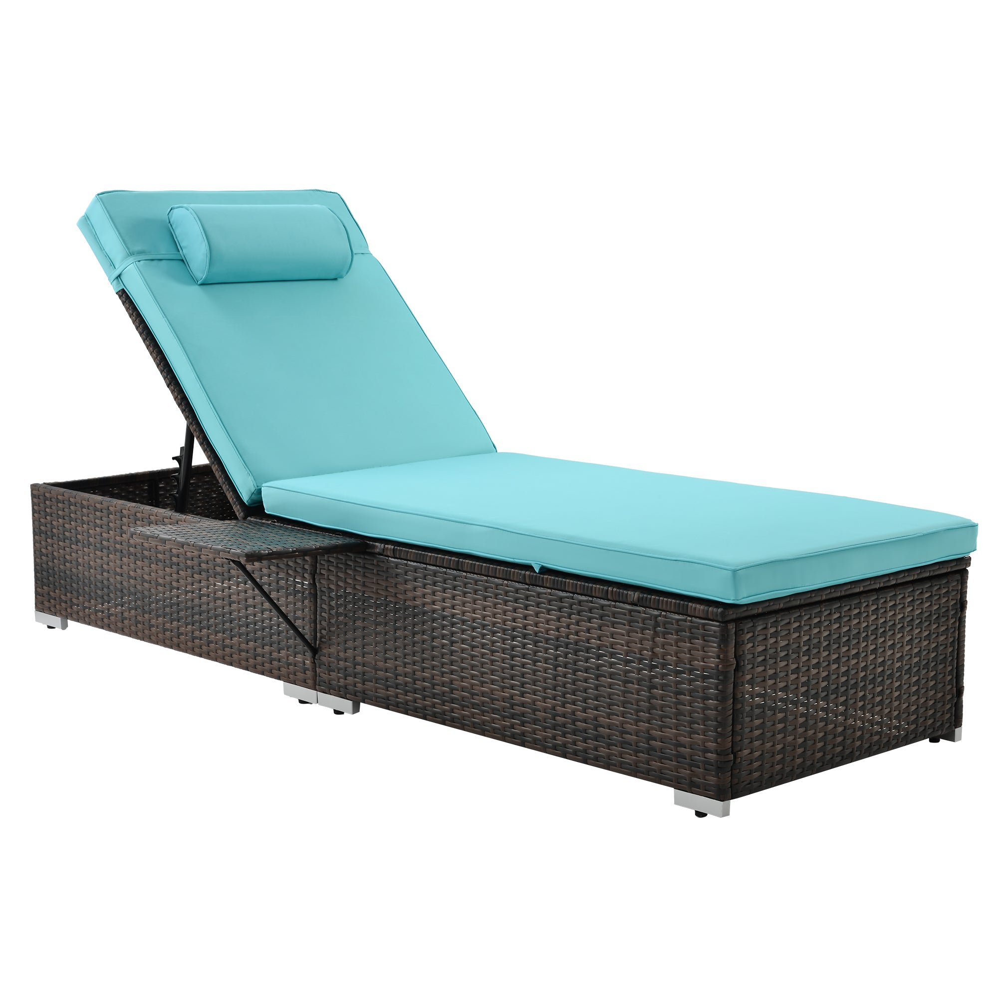 Outdoor PE Wicker Chaise Lounge - 2 Piece patio lounge chair; chaise lounge; lazy boy recliner;outdoor lounge chairs set of 2 beach chairs; recliner chair with side table  (Same as W213S00038)