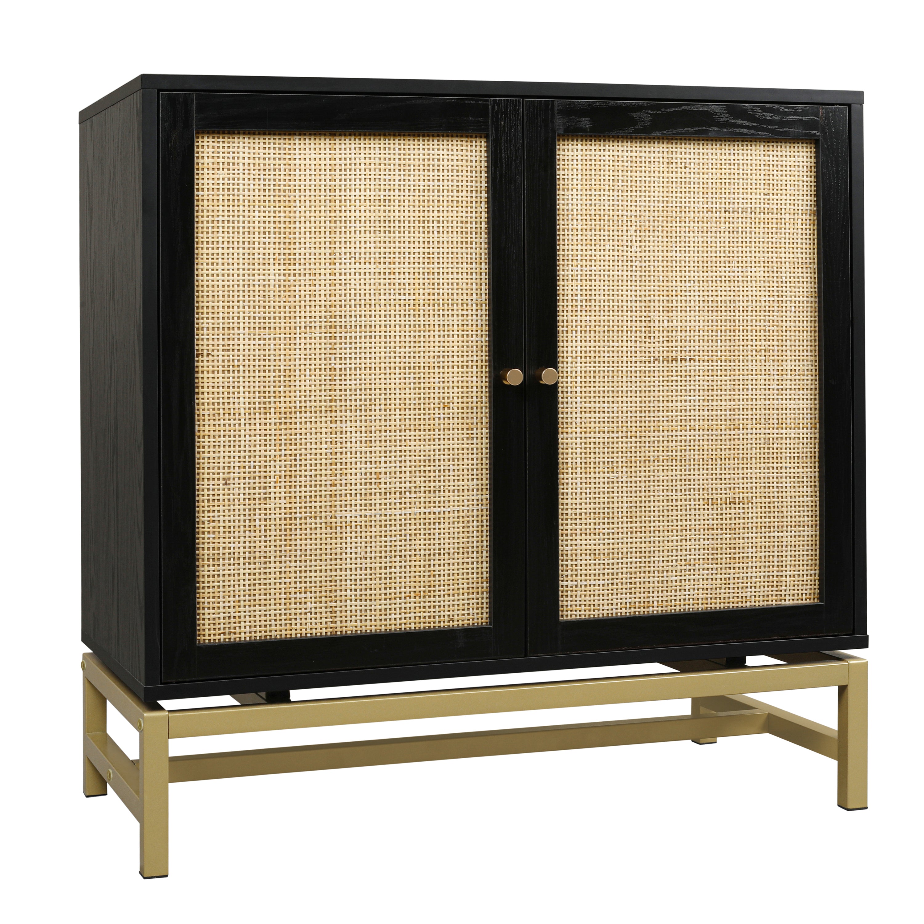Natural Rattan 2 Door Cabinet - Black