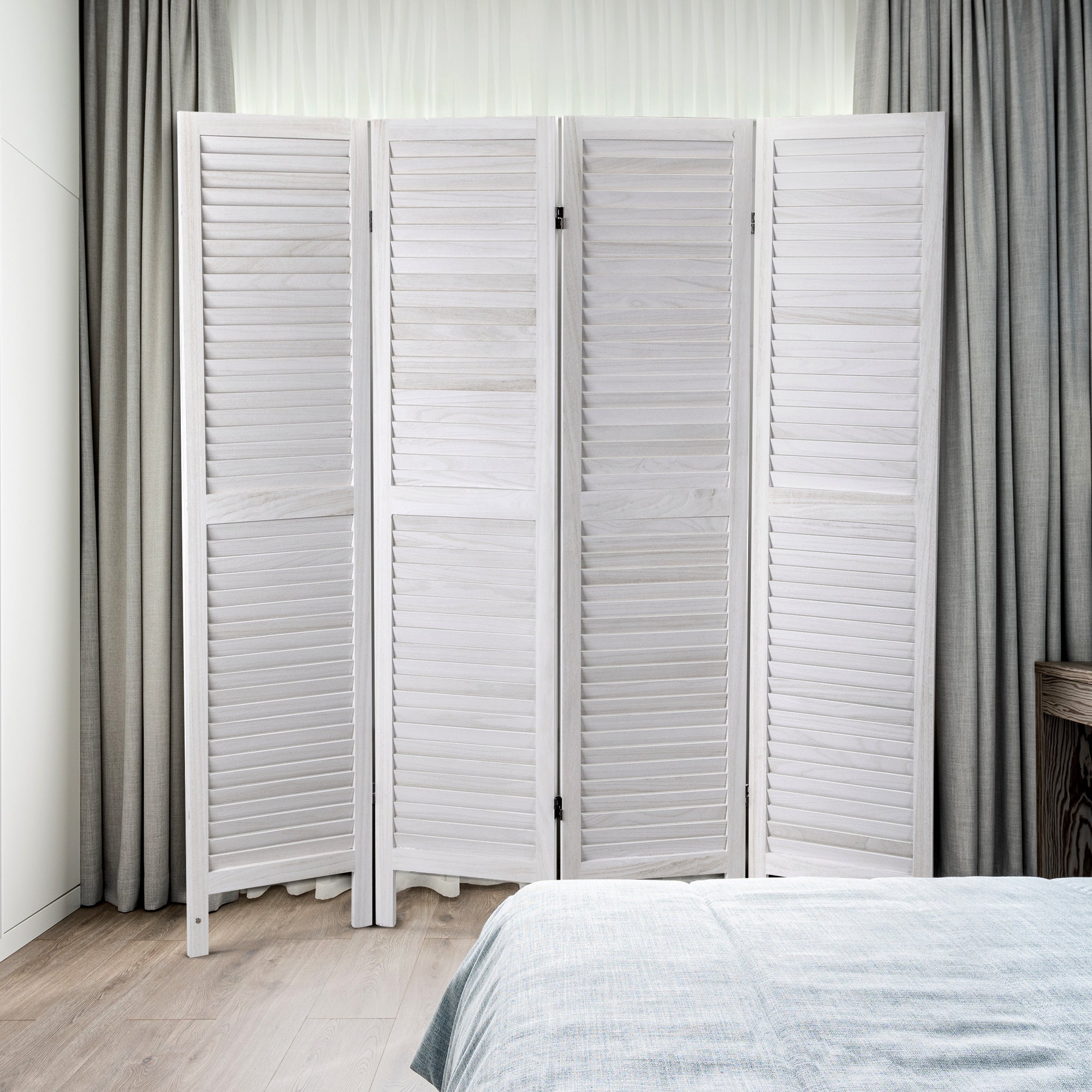 Off White 4 Panel Screen Folding Room Divider