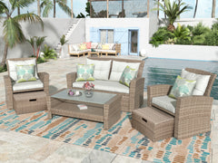 MAICOSY 4pc Outdoor Rattan Patio Garden Furniture Set Wicker Chair Table Ottoman