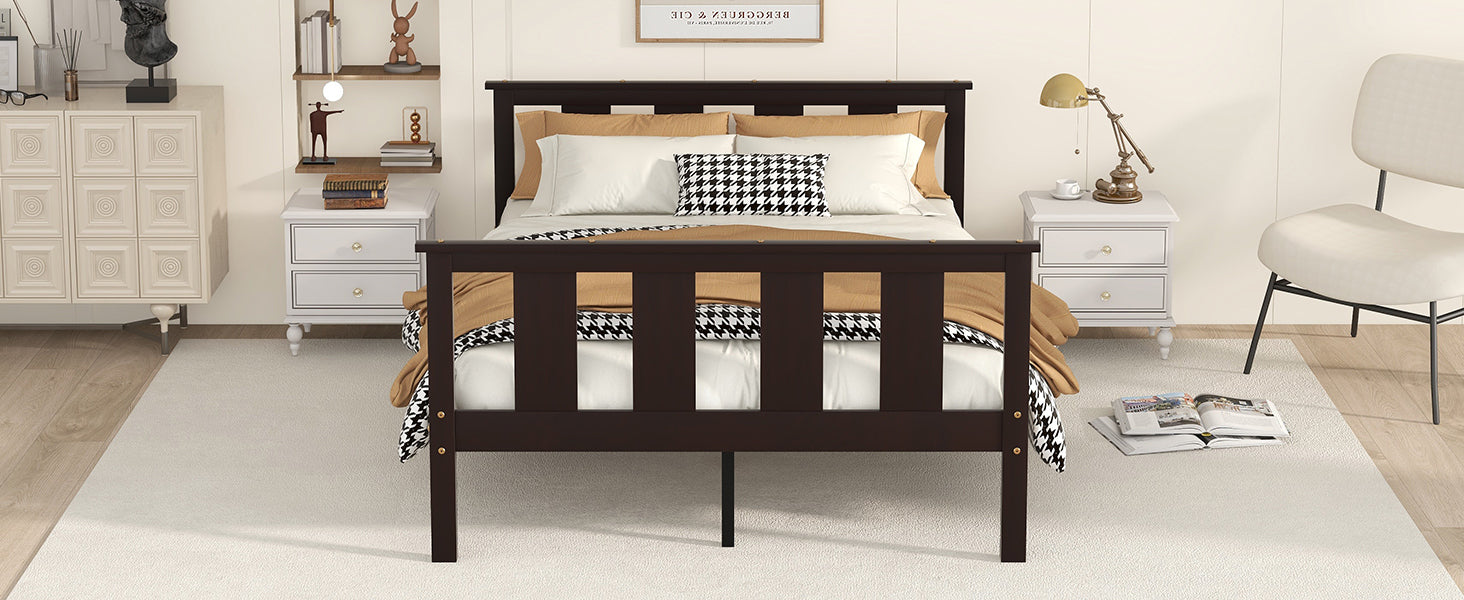 Wood Platform Full Size Bed Frame with Headboard and Footboard - Espresso