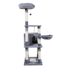 Multi-Level Cat Condo with Pentagonal Cat Litter with Plush Toys - Light Gray
