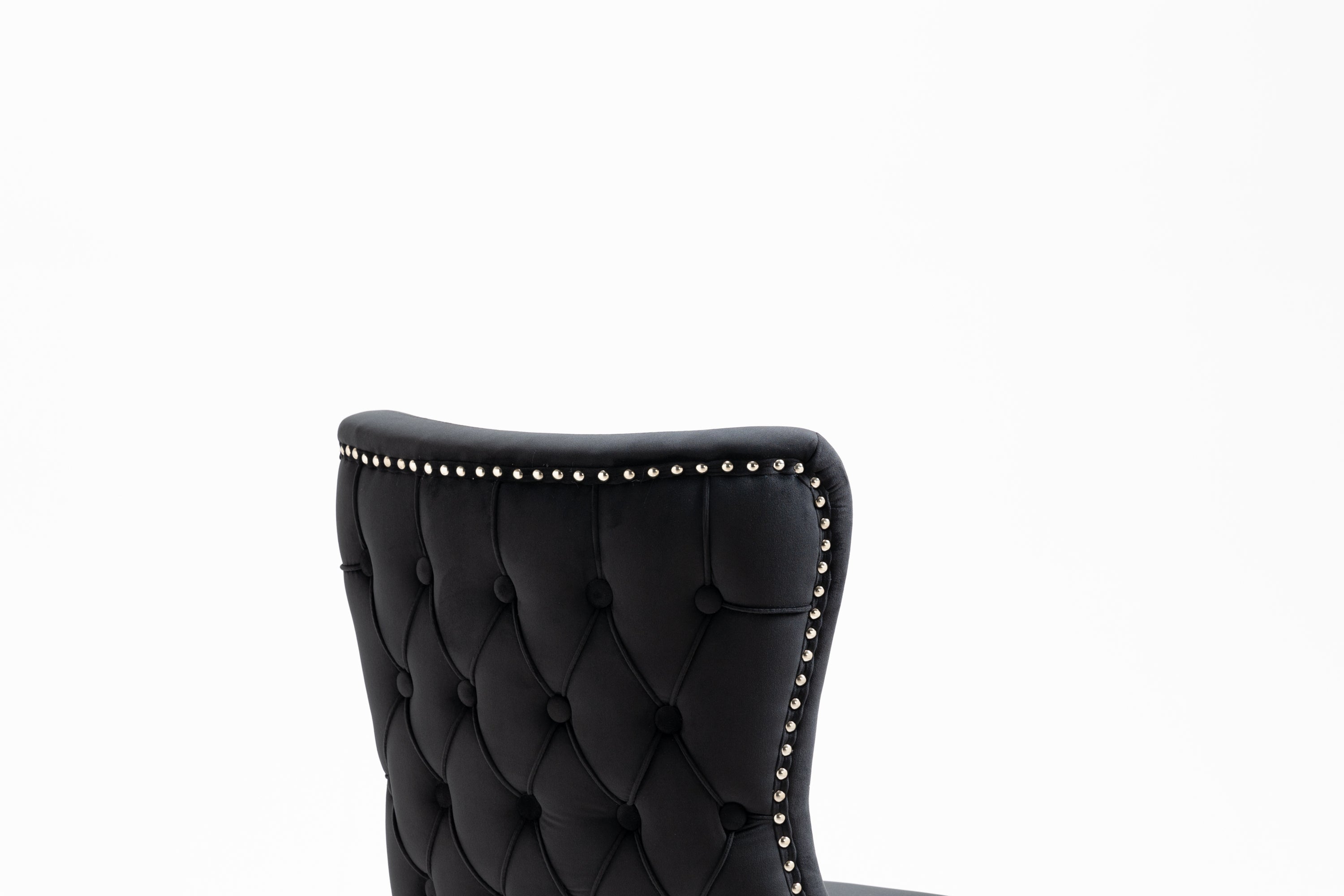 Velvet Upholstered Dining Chairs with Designed Back and Nailhead trim and Solid Wood Legs (Set of 2) - Black