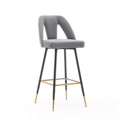 Contemporary Velvet Upholstered Connor 28" Bar Stool & Counter Stools - Set of 2 (Gray)