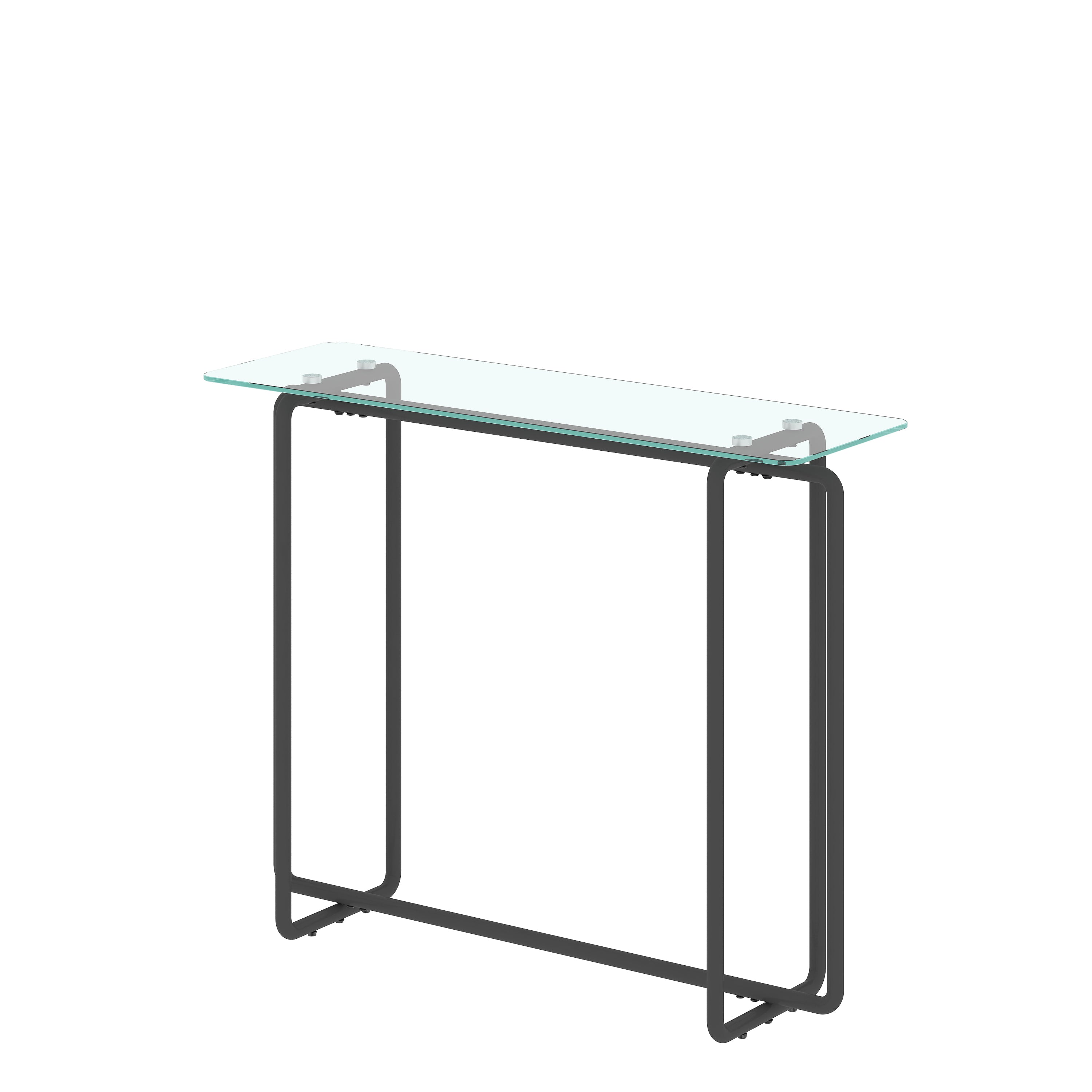 Console Table Single Layer Tempered Glass Rectangular Porch Table Black Leg -Transparent