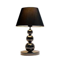 Pearl Black Chrome Finish Metal Three Tier Ball Lamp - Black Fabric Shade