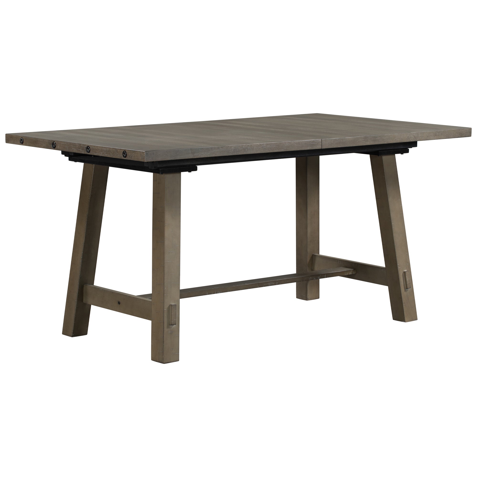 Retro Style Rectangular Dining Table Wood Extendable with 18" Leaf, Seats up to 8 - Gray