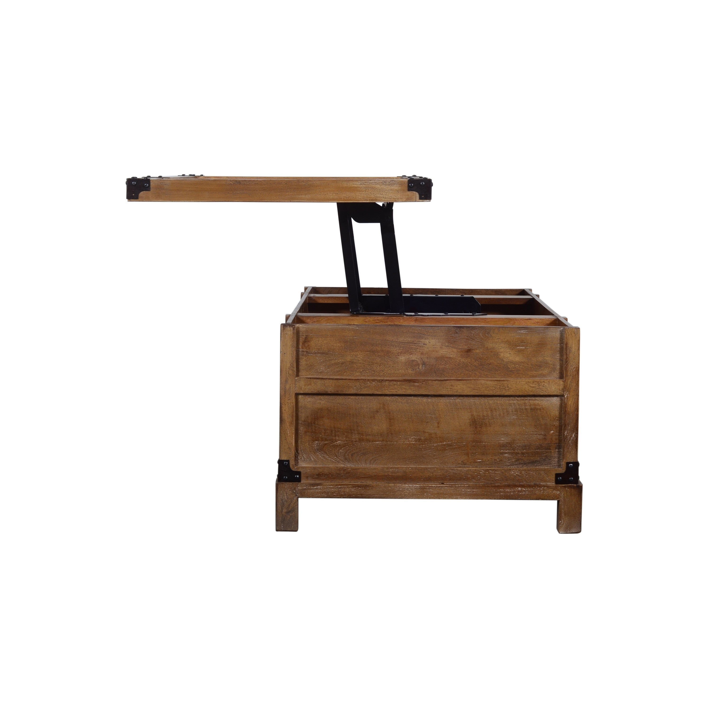 Rustic Single Drawer Mango Wood Coffee Table with Lift Top Storage - Brown