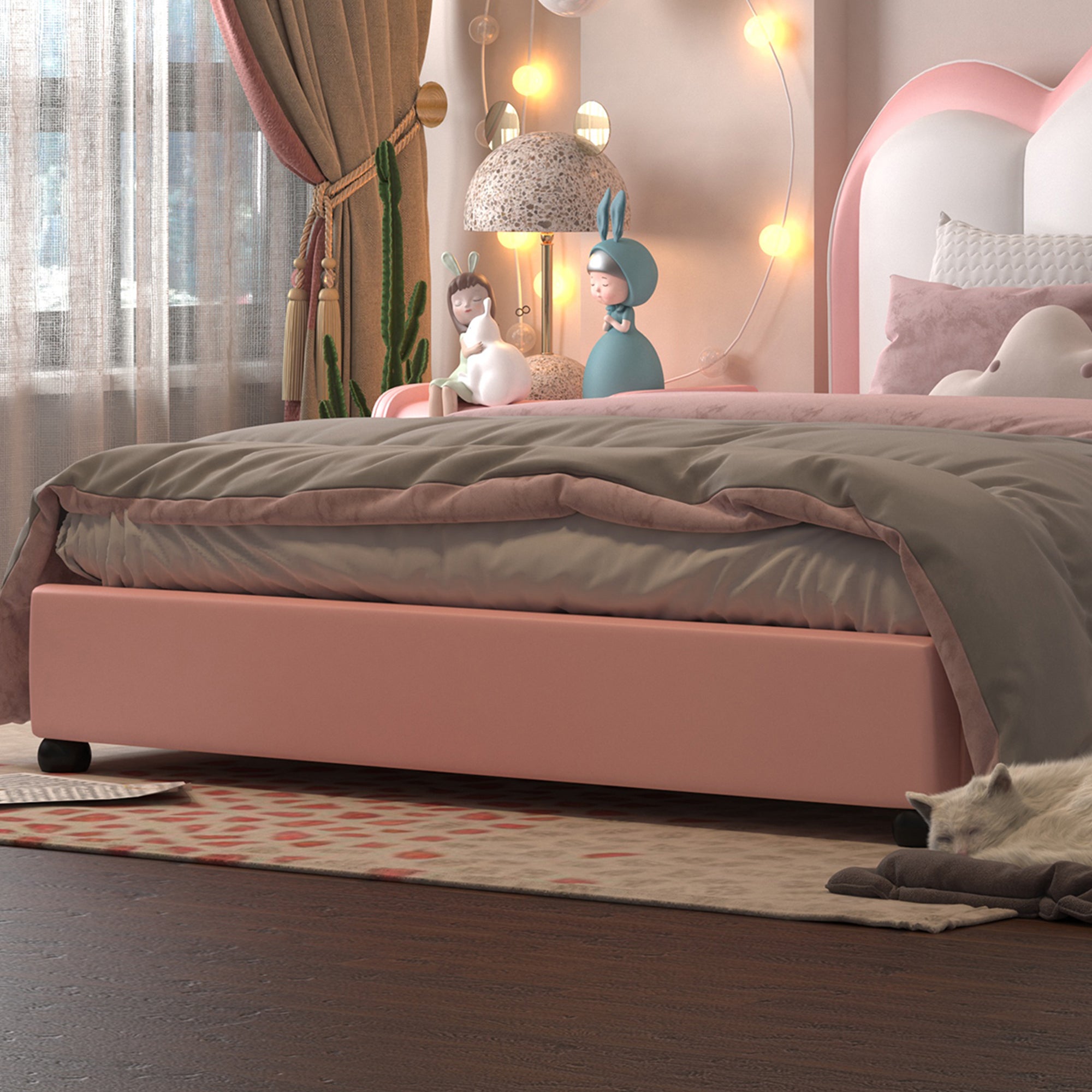 Twin size Upholstered Leather Platform Bed with Solid Wood Frame
