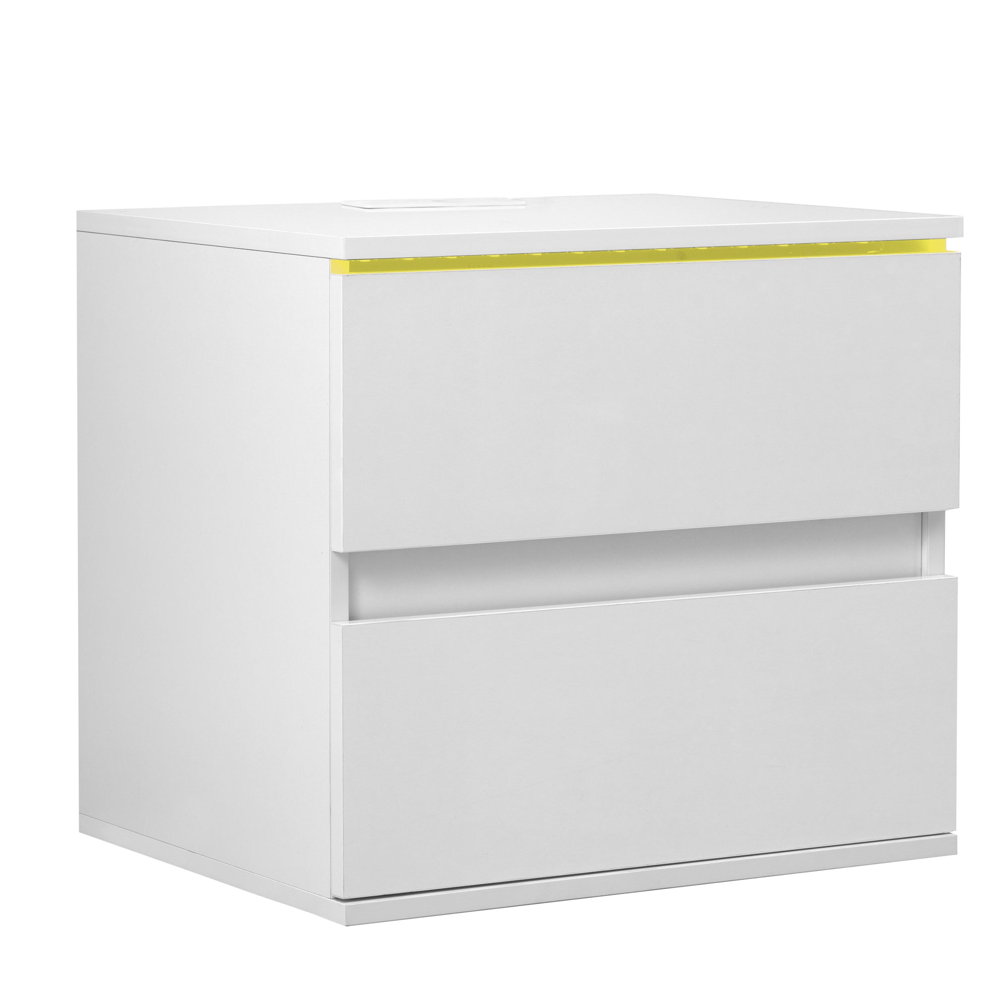 Nightstand with 2 Drawers, USB Charging Ports and Remote Control LED Light - White