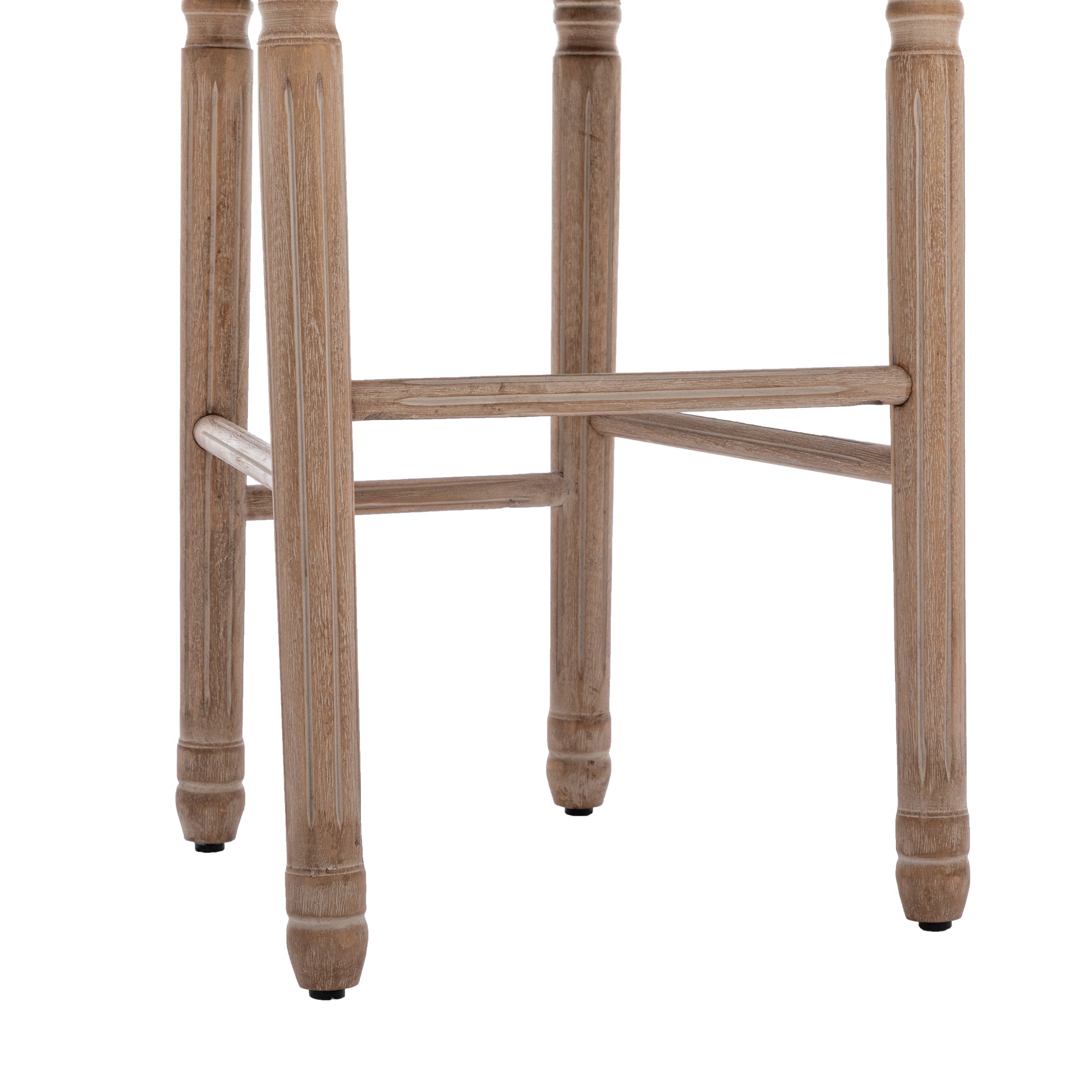 French Country Wooden Barstools With Upholstered Seating (Set of 2) - Beige and Natural