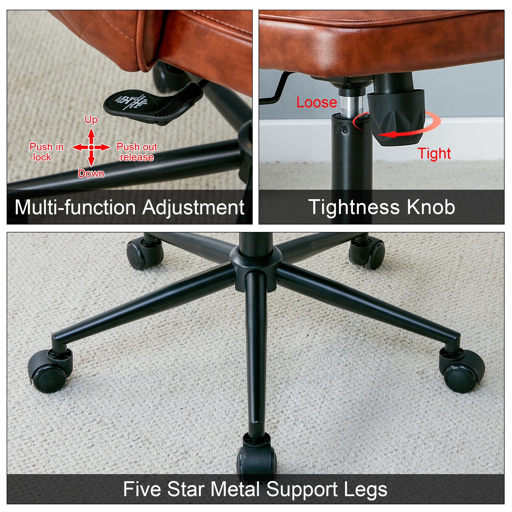 Modern Home PU Office Chair Adjustable 360 ° - Brown