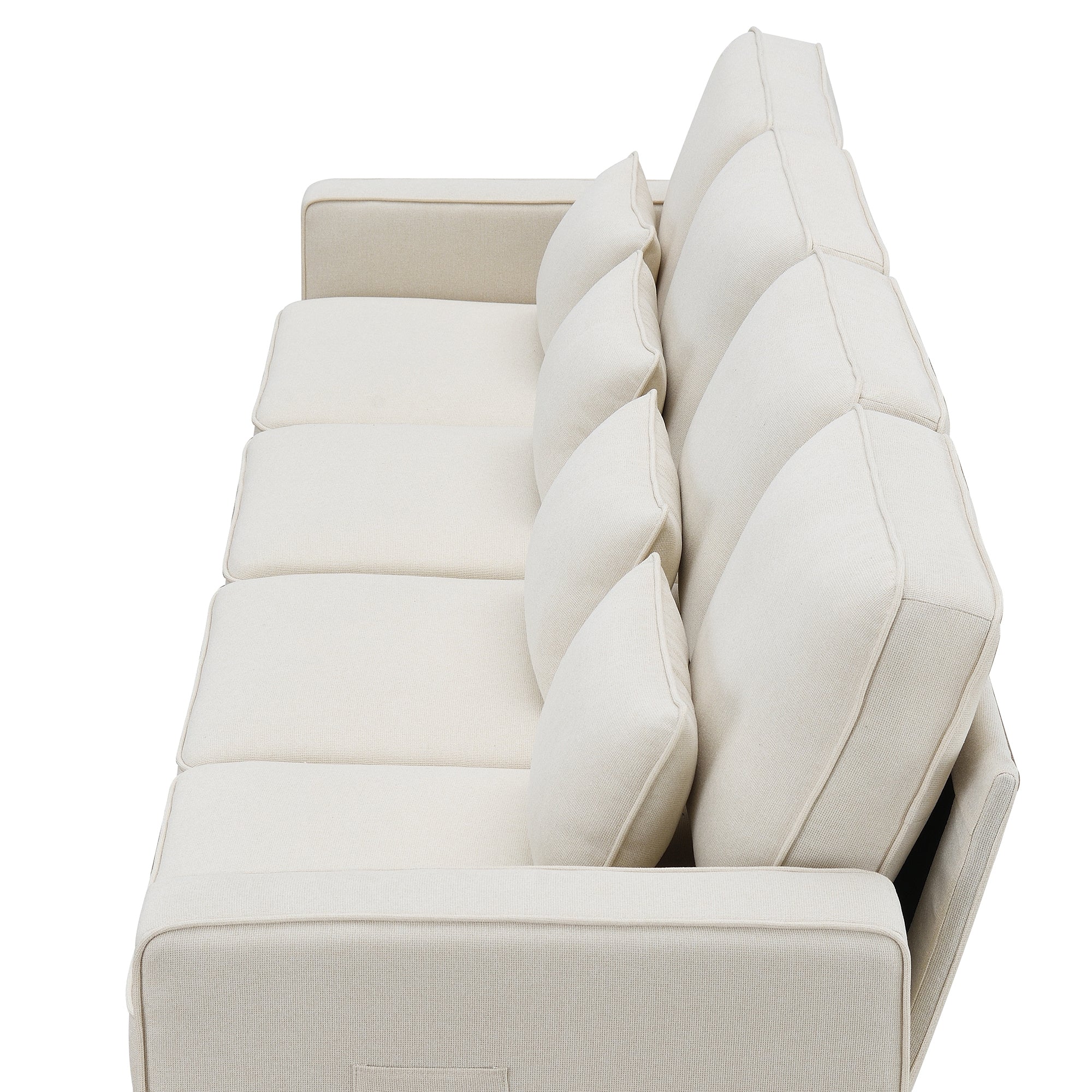 104" 4-Seater Modern Linen Fabric Sofa with Armrest Pockets and 4 Pillows,Minimalist Style Couch - Beige