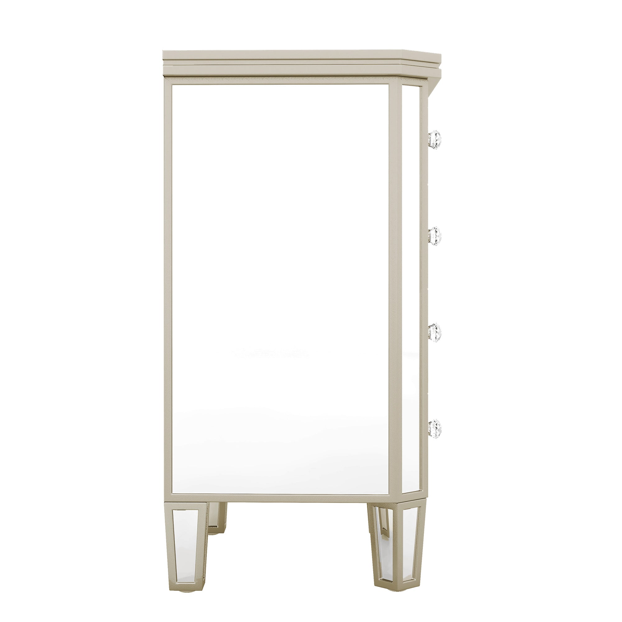Elegant Mirrored 4-Drawer Chest with Golden Lines Storage Cabinet