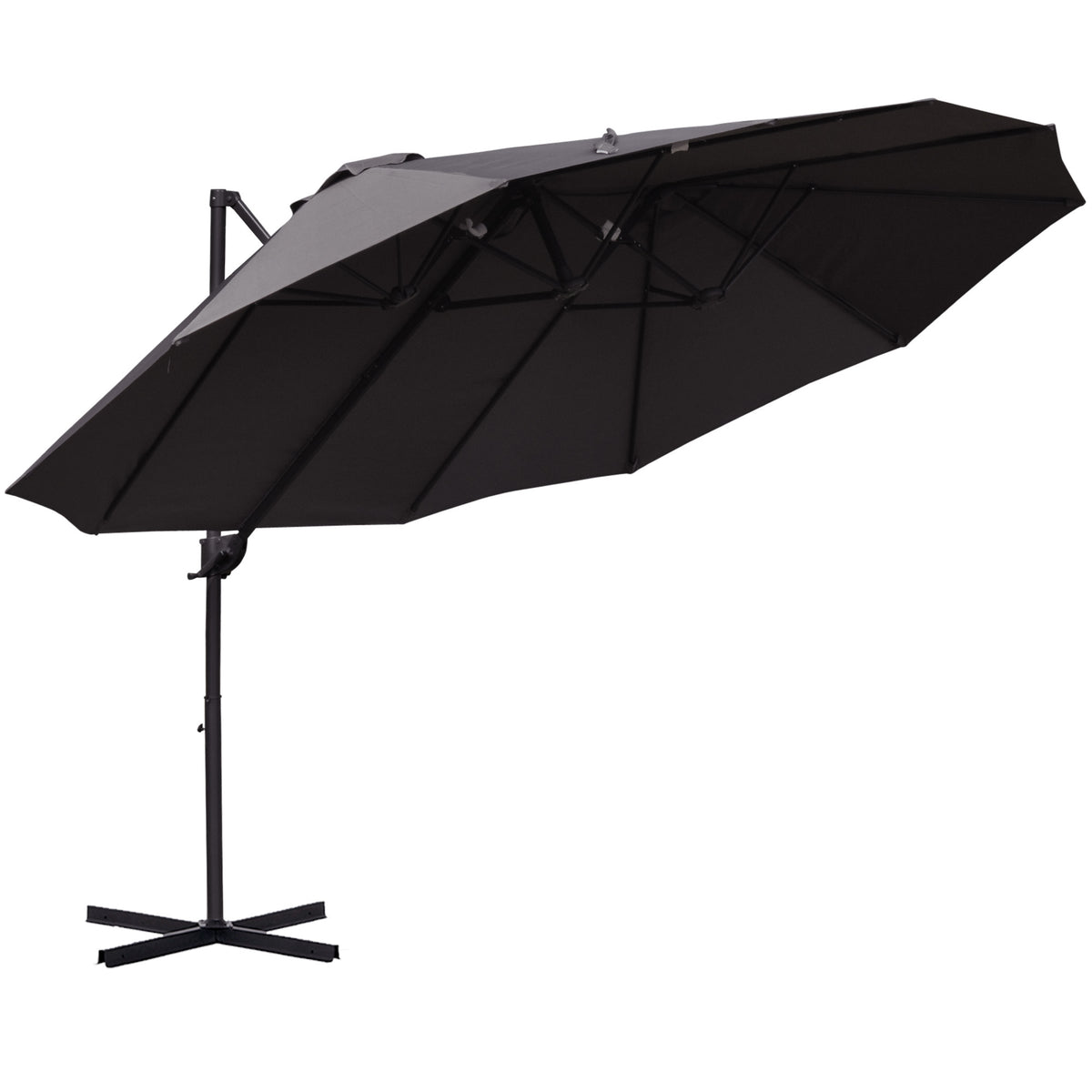 14ft Patio Umbrella Double-Sided Outdoor Market Extra Large Umbrella with Crank, Cross Base for Deck, Lawn, Backyard and Pool - Grey